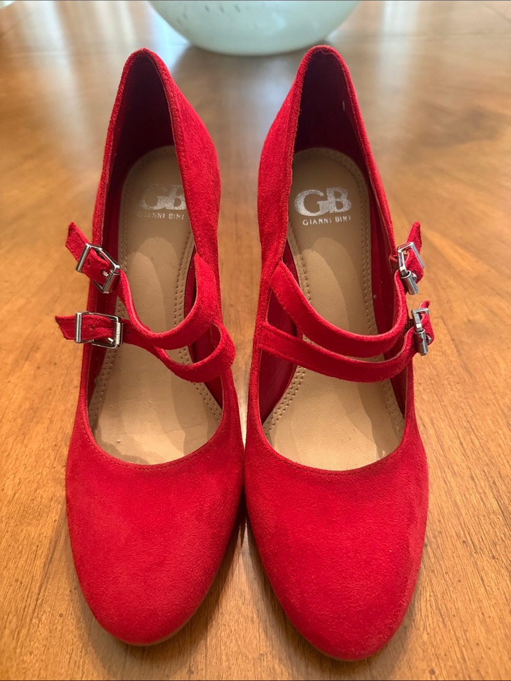 Gianni Bini Red Suede Double-Strap Mary Jane Heels